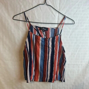 Lulu’s Red Blue  White Multi Striped  Open Back Crop Top Size Medium